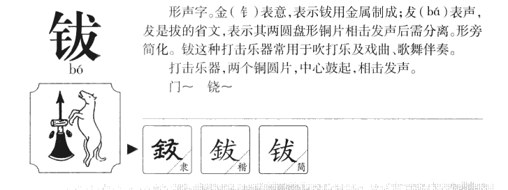 钹字五行属什么-钹字起名的寓意-钹字意思