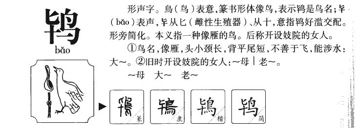 鸨字五行属什么-鸨字起名的寓意-鸨字意思