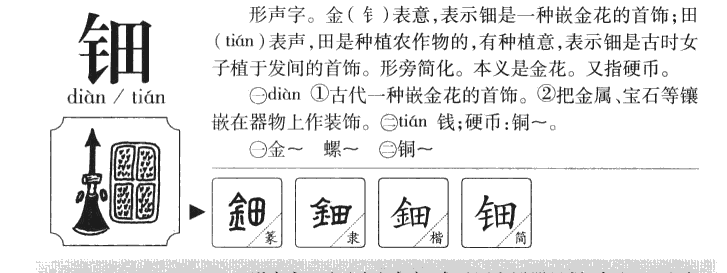 钿字五行属什么-钿字起名的寓意-钿字意思