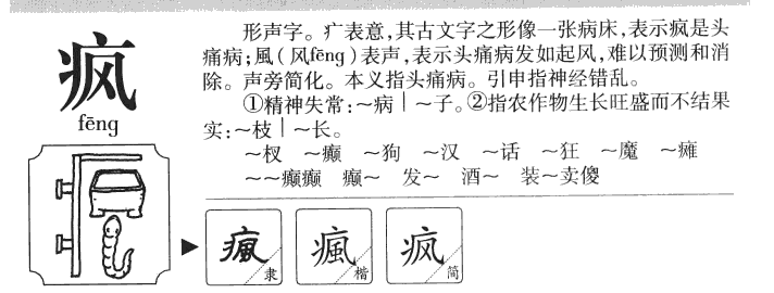 疯字五行属什么-疯字起名的寓意-疯字意思