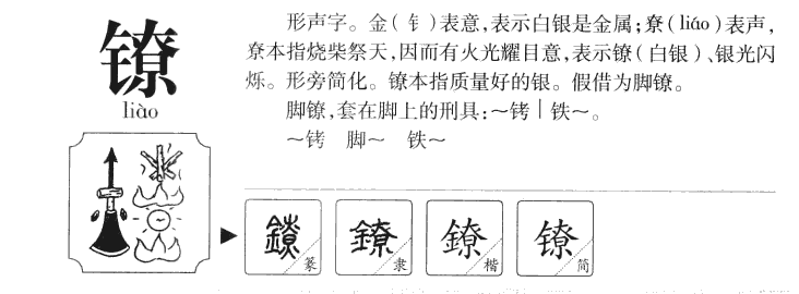 镣字五行属什么-镣字起名的寓意-镣字意思