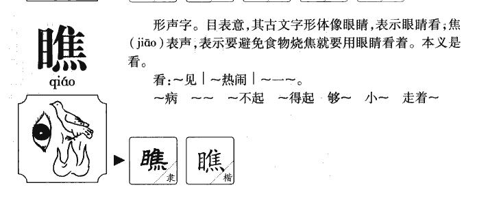 瞧字五行属什么-瞧字起名的寓意-瞧字意思