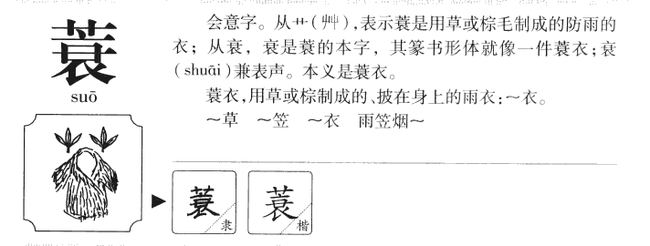 蓑字五行属什么-蓑字起名的寓意-蓑字意思