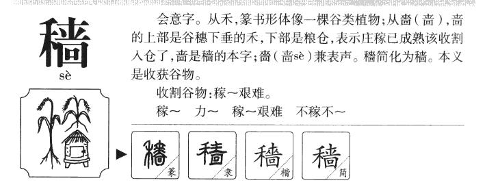 穑字五行属什么-穑字起名的寓意-穑字意思