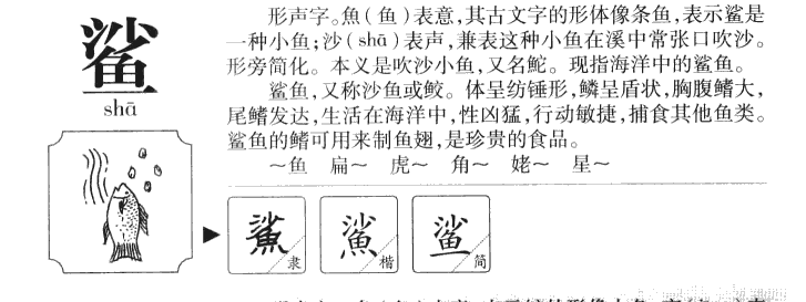 鲨字五行属什么-鲨字起名的寓意-鲨字意思