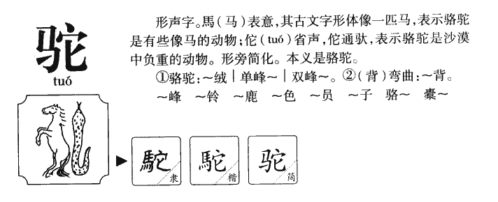 驼字五行属什么-驼字起名的寓意-驼字意思