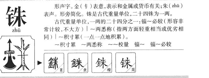 铢字五行属什么-铢字起名的寓意-铢字意思